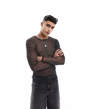 Топ из блестящей сетки с длинными рукавами ASOS DESIGN