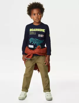 Топ из чистого хлопка с динозавром (2–8 лет) Marks & Spencer, темно-синий