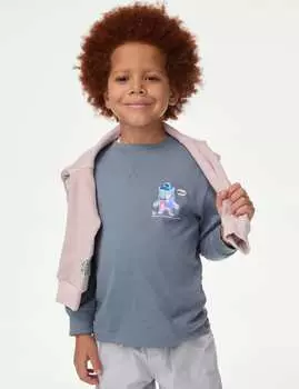 Топ из чистого хлопка с принтом монстр Marks & Spencer, синий