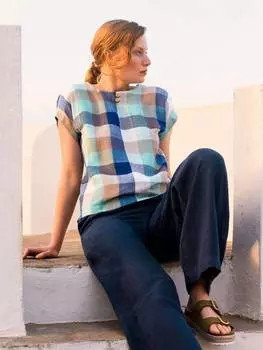 Топ из чистого льна с пуговицами в клетку Celtic & Co., разноцветный