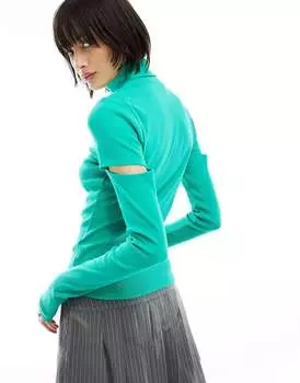 Топ из цвета морской волны с разрезными рукавами и высоким воротником Urban Revivo