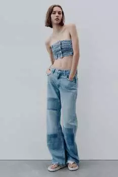 Топ из денима без бремпелей trf Zara, синий