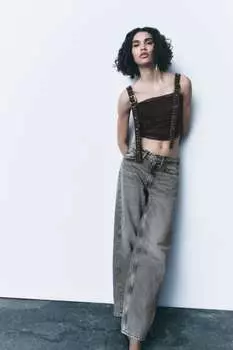 Топ из денима с пряжкой trf Zara, браун
