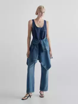Топ из денима средней стирки с карманом Massimo Dutti, синий
