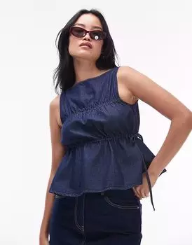 Топ из денима Topshop со сборками по бокам цвета индиго