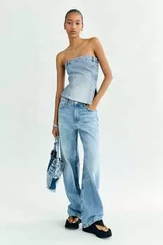 Топ из денима trf с корсетри ZARA, синий