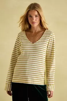 Топ из джерси Harbour с v образным вырезом Joules, бежевый