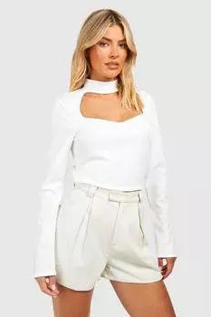 Топ из джерси крепа с светлым вырезом Boohoo, кремовый