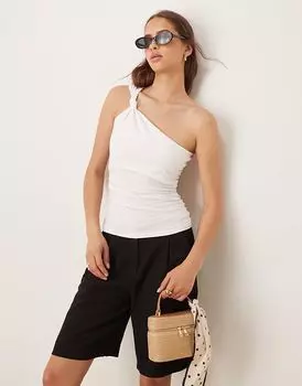 Топ из джерси Mango на одно плечо с перекрученным узлом и присборенной талией белого цвета