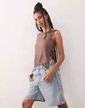 Топ из джерси Reclaimed Vintage с открытыми плечами, завязками по бокам, мокко-коричневого цвета