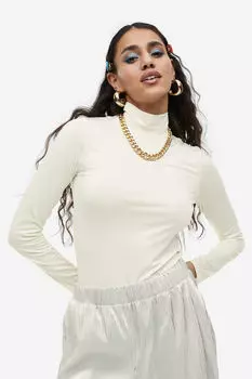 Топ из джерси с длинными рукавами H&M, бежевый