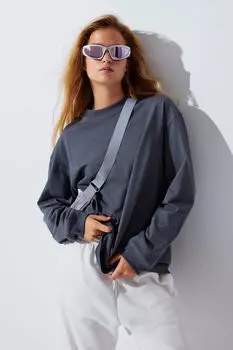 Топ из джерси с длинными рукавами H&M, серый
