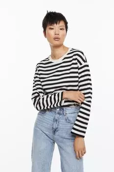 Топ из джерси с длинными рукавами H&amp;M, черный/полосатый