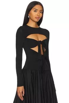 Топ из джерси с длинными рукавами и завязкой спереди lenna Siedres, черный