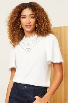 Топ из джерси с кружевом и расклешенными рукавами Love & Roses, белый