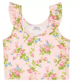Топ из джерси с оборками и цветочным принтом Polo Ralph Lauren, розовый