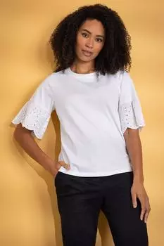 Топ из джерси с отделкой Broderie Klass., белый