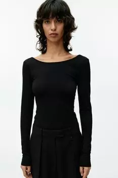 Топ из джерси с овальным вырезом H&M, черный