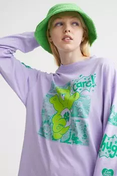 Топ из джерси с принтом и длинными рукавами H&amp;M, светло-фиолетовый/заботливые мишки