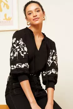 Топ из джерси с V-образным вырезом и вышитыми рукавами Love & Roses, черный