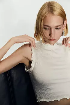 Топ из джерси со сборками H&M, бежевый