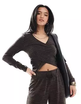 Топ из джерси Vero Moda Petite шоколадно-коричневого меланжевого цвета с перекрещивающейся деталью спереди, коорд.