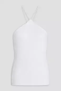 Топ из джерси в рубчик с воротником-халтер ENZA COSTA, белый