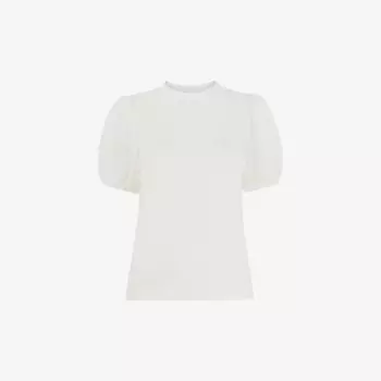 Топ из фактурной хлопковой смеси с фестончатым вырезом и рукавами-фонариками Whistles, белый