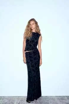 Топ из флокированного тюля ZARA, голубоватый