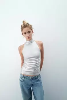 Топ из фольги в ребрику ZARA, серебряный