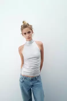 Топ из фольги в ребрику ZARA, серебряный