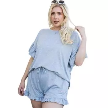 Топ из французского трикотажа с круглым вырезом, рукавами-оборками и боковыми разрезами FASHNZFAB, цвет heather grey