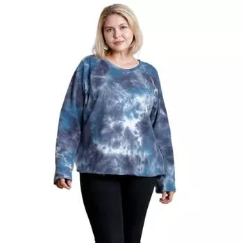 Топ из французского трикотажа с принтом тай-дай и длинными рукавами реглан с необработанным краем FASHNZFAB, цвет denim