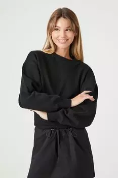 Топ из френч терри с приспущенными рукавами Forever 21, черный