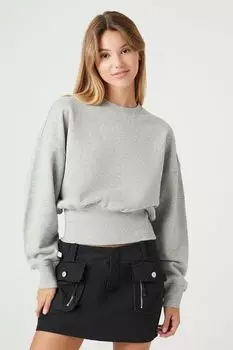 Топ из френч терри с приспущенными рукавами Forever 21, серый