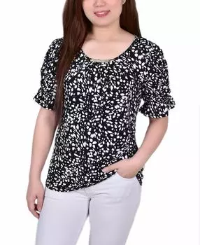 Топ из фурнитуры Petite с манжетами на рукавах до локтя NY Collection