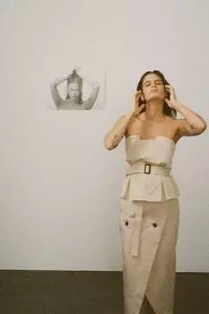 Топ из габардина с поясом ZARA, светло-бежевый