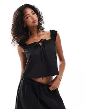 Топ из хлопка ASOS DESIGN с оборками на бретелях черного цвета