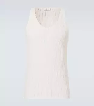 Топ из хлопка и льна с ажурной вязкой Pointelle Commas, белый