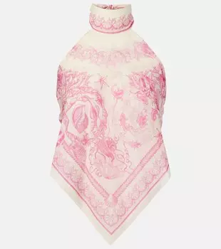 Топ из хлопка и шёлка Underwater Barocco Versace, Eggshell+Dragonfruit