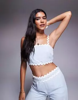 Топ из хлопка Missyempire с фестончатой кромкой и квадратным вырезом, нежно-голубого цвета