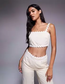 Топ из хлопка Missyempire с фестончатой кромкой и квадратным вырезом бежевого цвета