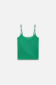 Топ из хлопка с бретельками ZARA, зеленый