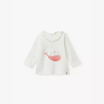 Топ из хлопка с графическим принтом и воротником-оборкой, возраст 1-18 месяцев Benetton, белый