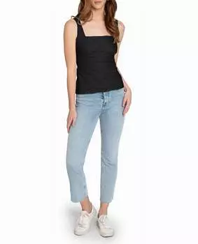 Топ из хлопка с металлическим квадратным вырезом черного цвета Nicole Miller