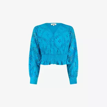 Топ из хлопка с присборенной талией и вышивкой Ro&Zo, синий