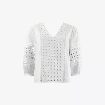 Топ из хлопка с V-образным вырезом и вышивкой Ro&Zo, белый