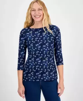 Топ из хлопка с воздушным цветочным принтом в горошек Petite Spotty Airy Style & Co, синий