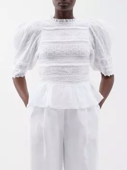 Топ из хлопка с вышивкой и сборками Sea, белый