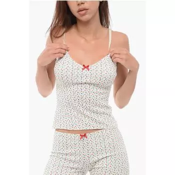 Топ из хлопка в рубчик с цветочным узором Dsquared2, белый